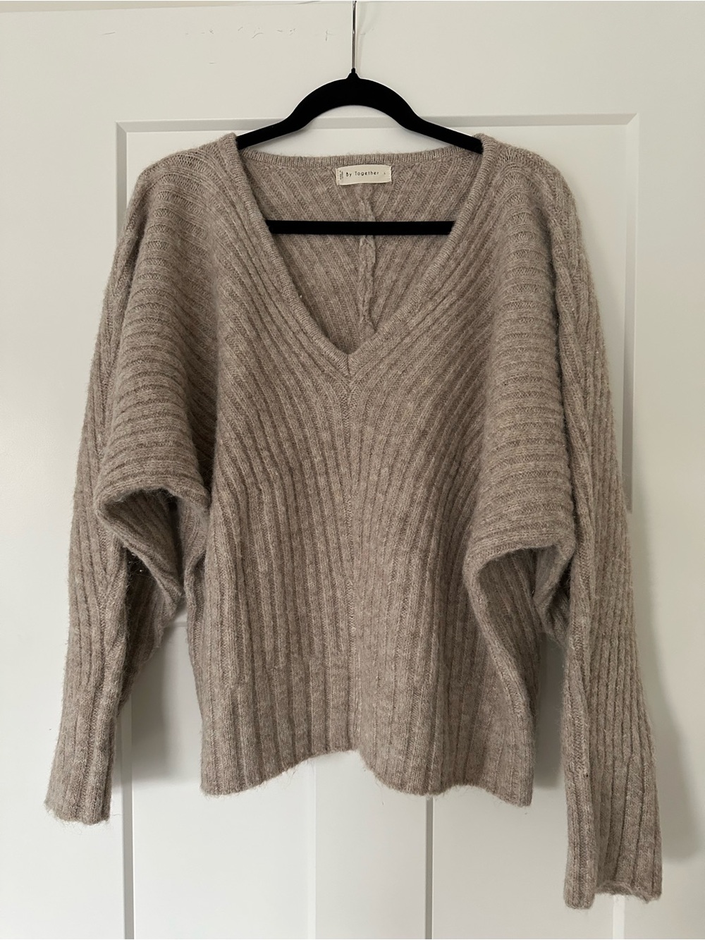 Women’s By Together Tan V-Neck Cozy Sweater